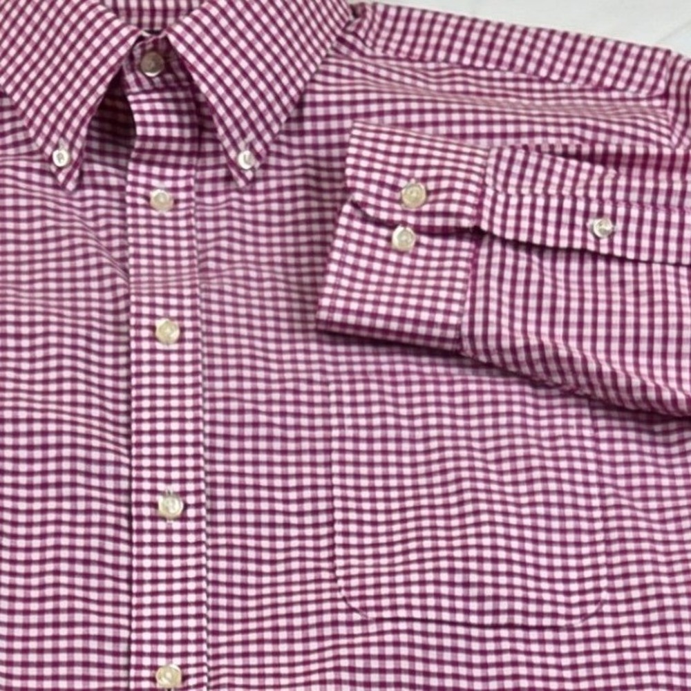 Stafford Button Down Shirt Pink Gingham Wrinkle Free Oxford Regular 17 32/33